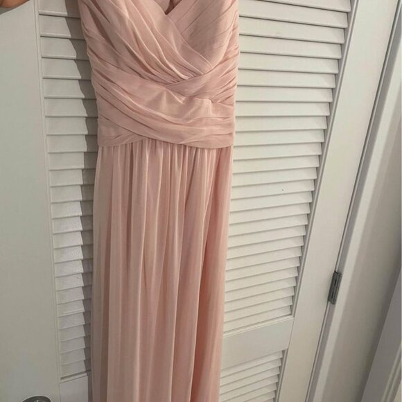 David’s Bridal mesh long bridesmaid dress with crisscross back - Picture 2 of 6